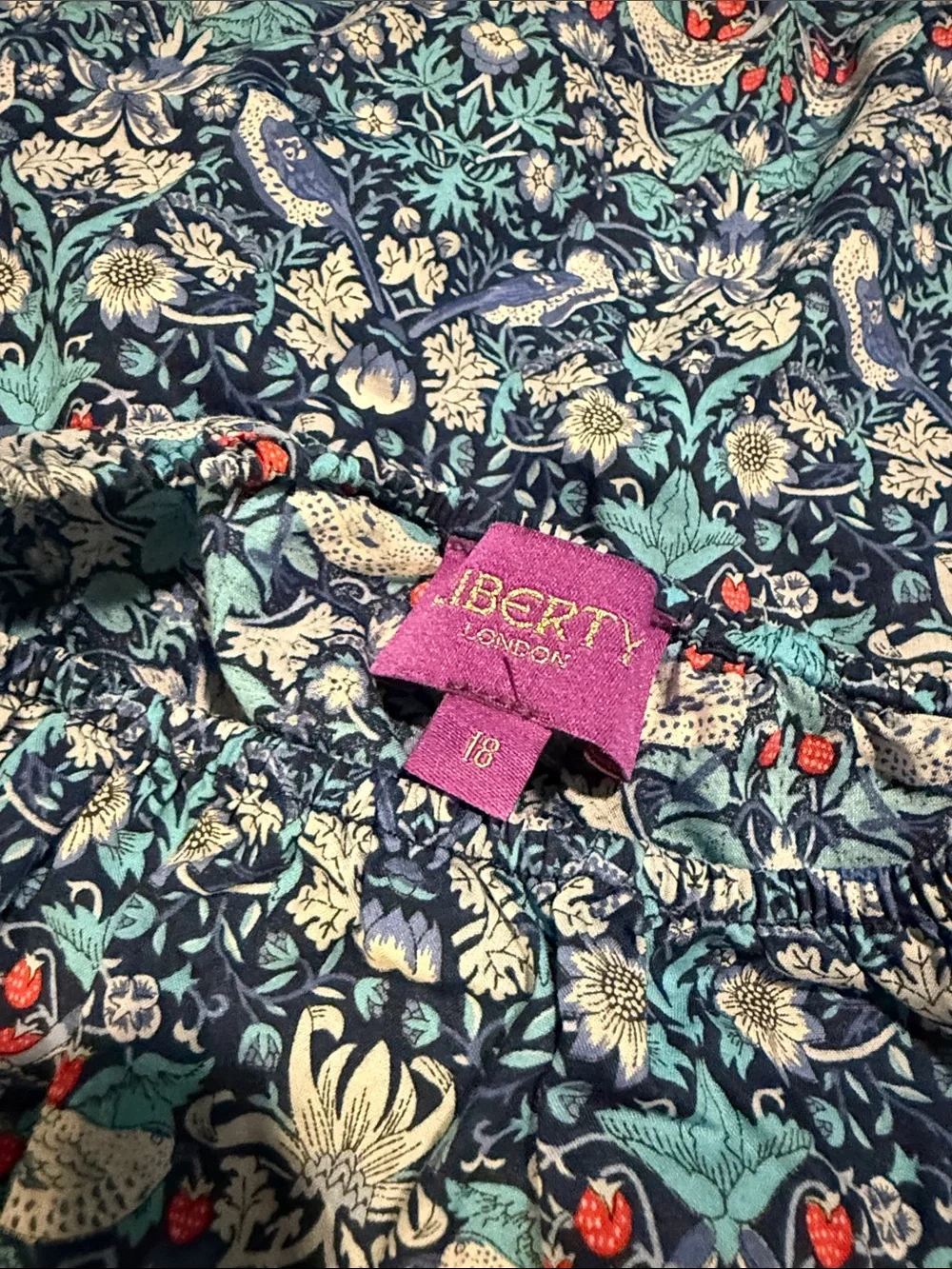 liberty of London Blue Floral Baby Frock with Matching Bloomer. 18 months size.